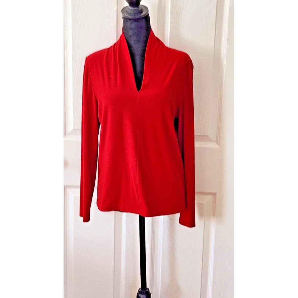 Women's Long Sleeve V Neck Top/ Blouse by N'vd in Poly Spandex Red Size MD